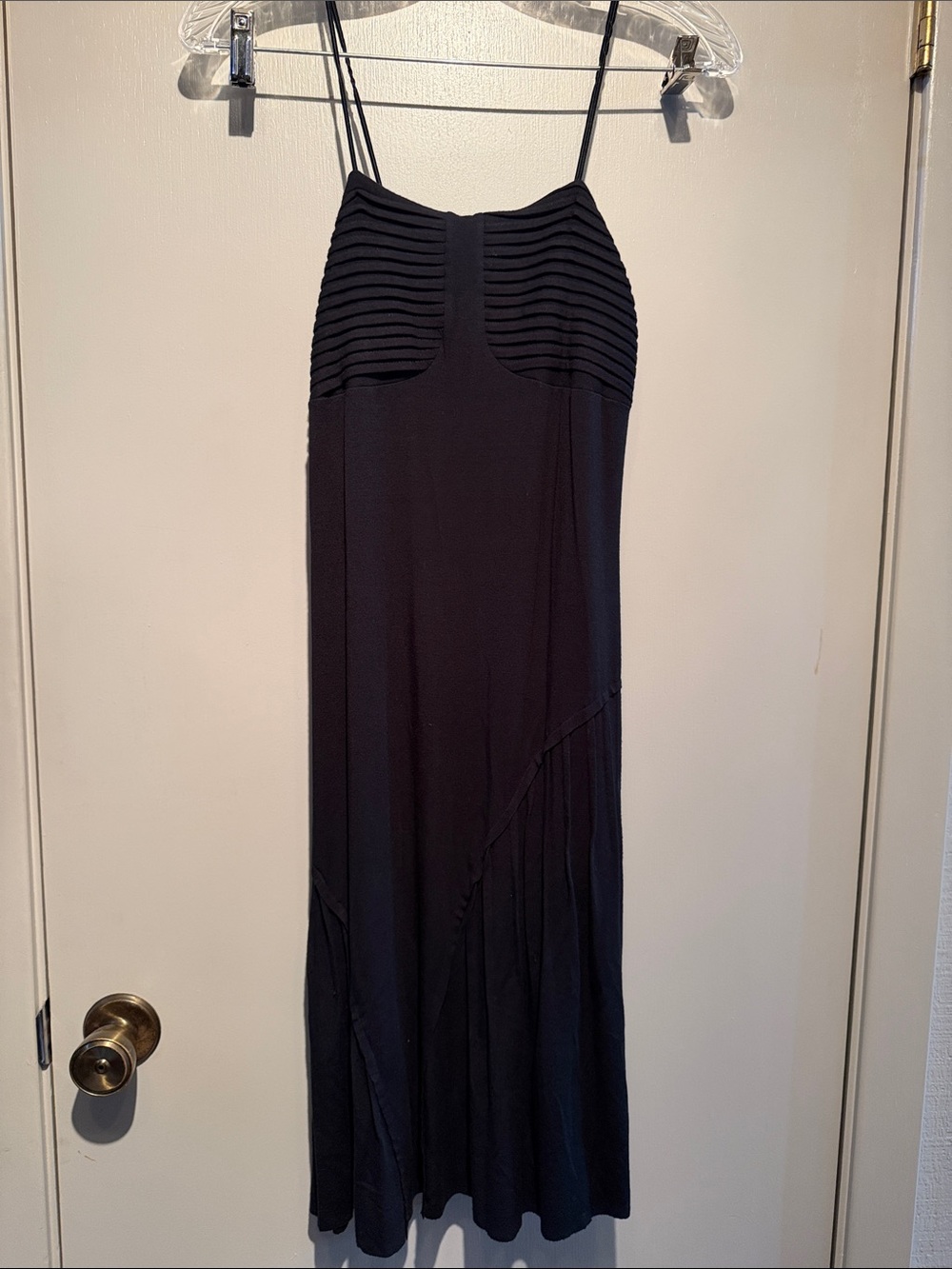 Three Dots Black Ribbed-Bodice Spaghetti Strap Dress